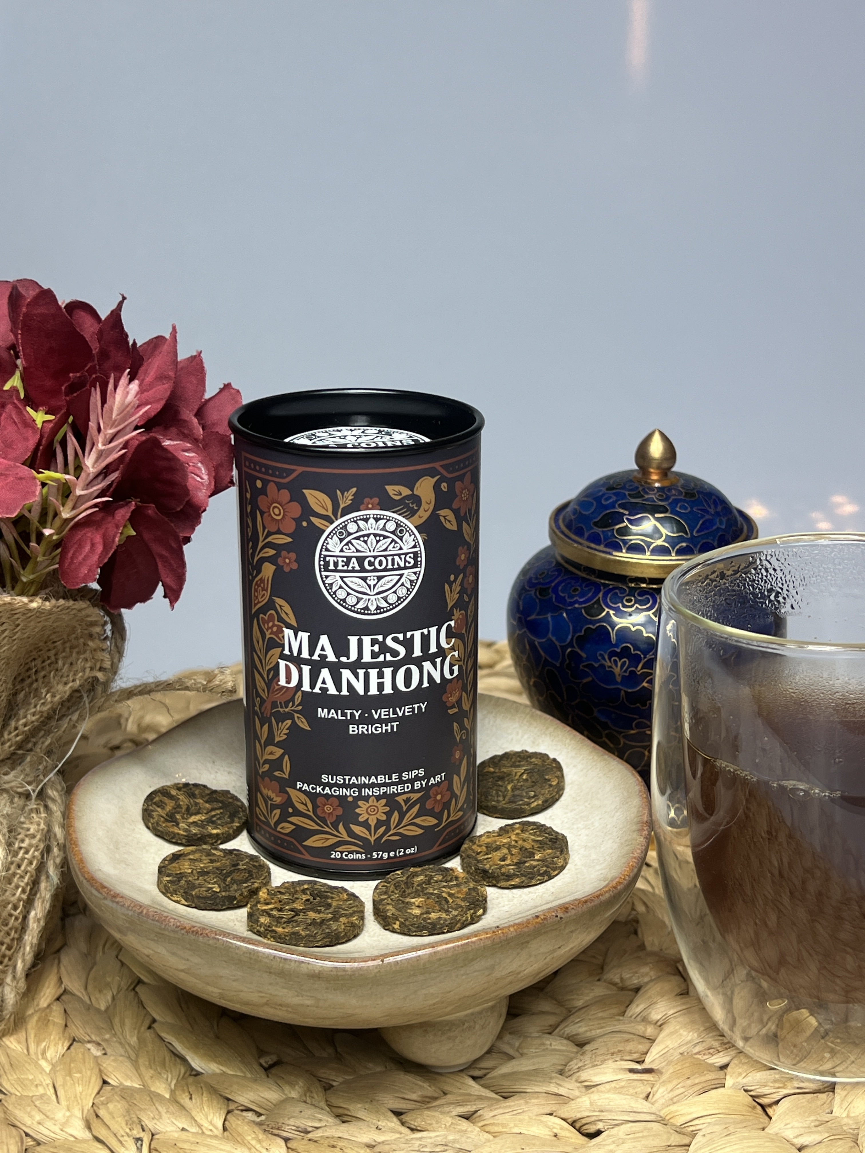 Blue Tea Coin Home Dianhong Black Tea Coins – 57g Eco-Friendly Packaging